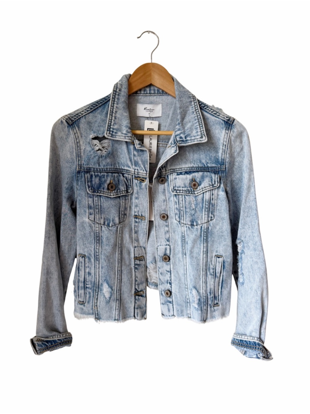 KanCan Light Wash Distressed Denim Jacket - Women